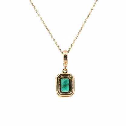CMC00365EM6X4. 14K Solid Gold Rectangular-Shaped Emerald and Diamond Charm