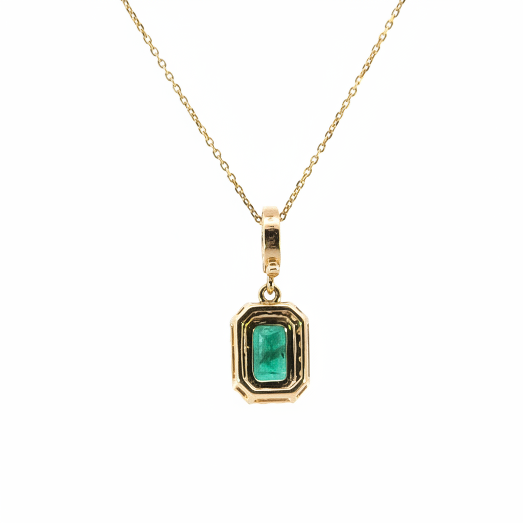 CMC00365EM6X4. 14K Solid Gold Rectangular-Shaped Emerald and Diamond Charm