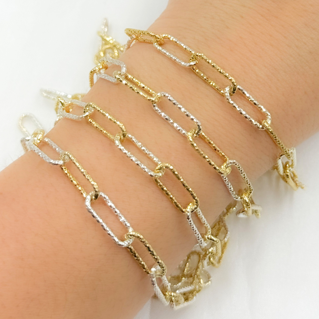 Paperclip Diamond Cut Gold Plated & Silver Link Chain
