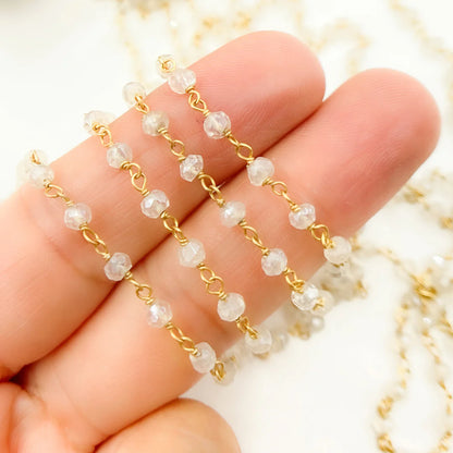 Coated White Topaz Gold Plated Wire Chain.
