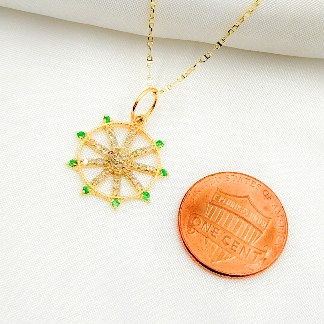 GDP646. 14K Solid Gold Circle Charm with Diamond and Gemstone