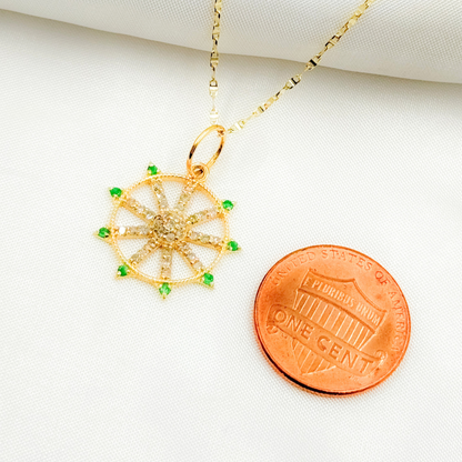 GDP646. 14K Solid Gold Circle Charm with Diamond and Gemstone