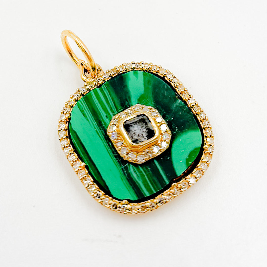KG39. 14K Solid Gold Fancy Diamond Square Pendant