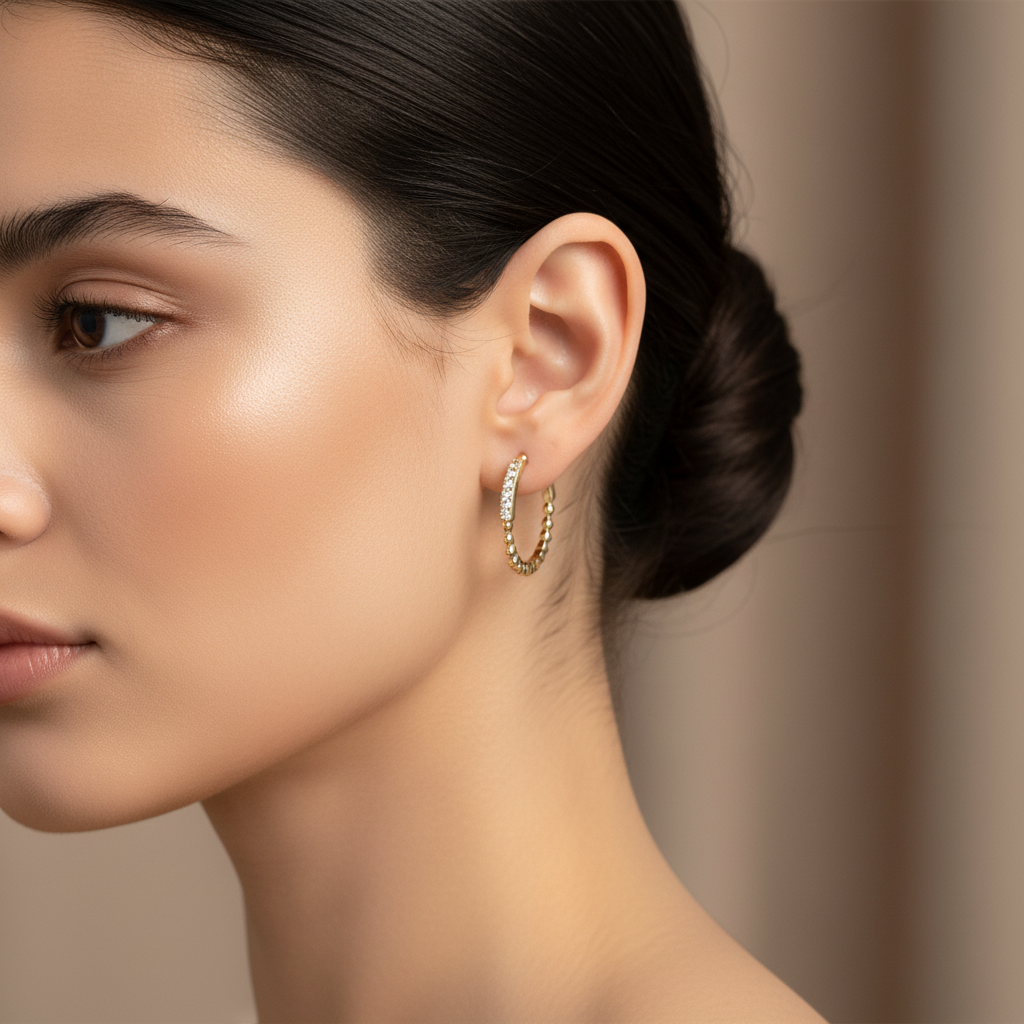EHC56711. 14K Solid Gold Diamond Hoop Earrings