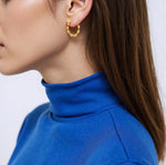 Load image into Gallery viewer, 15850003133. 14K Solid Gold Twist Double Round Hollow Hoop Earrings
