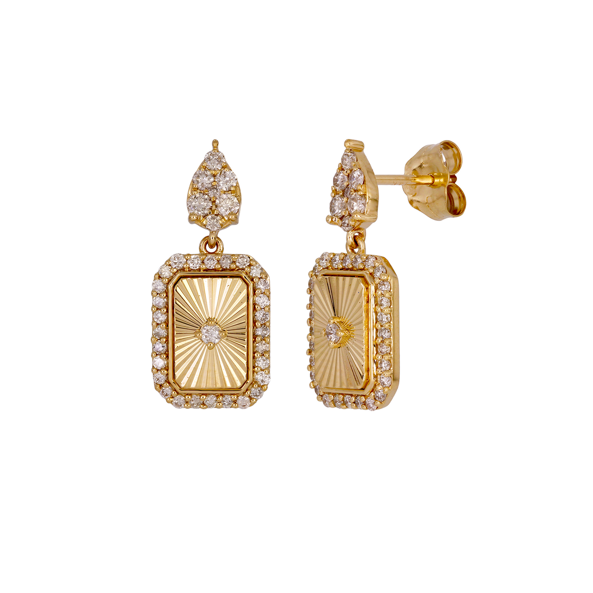 14K Gold and Diamonds Rectangular Dangle Earrings