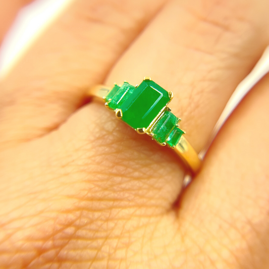 14K Solid Yellow Gold Emerald Cluster Ring.