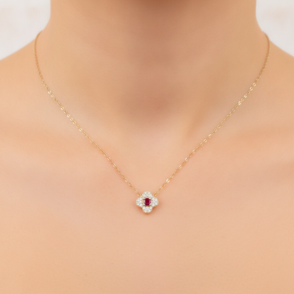 NT404984. 14K Solid Gold Flower Solitaire Tiny Necklace