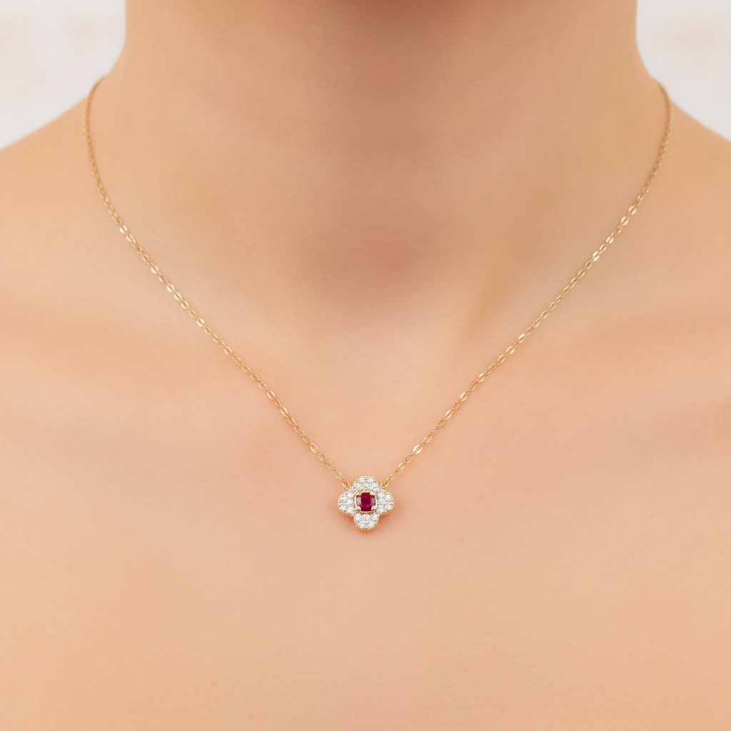 NT404984. 14K Solid Gold Flower Solitaire Tiny Necklace