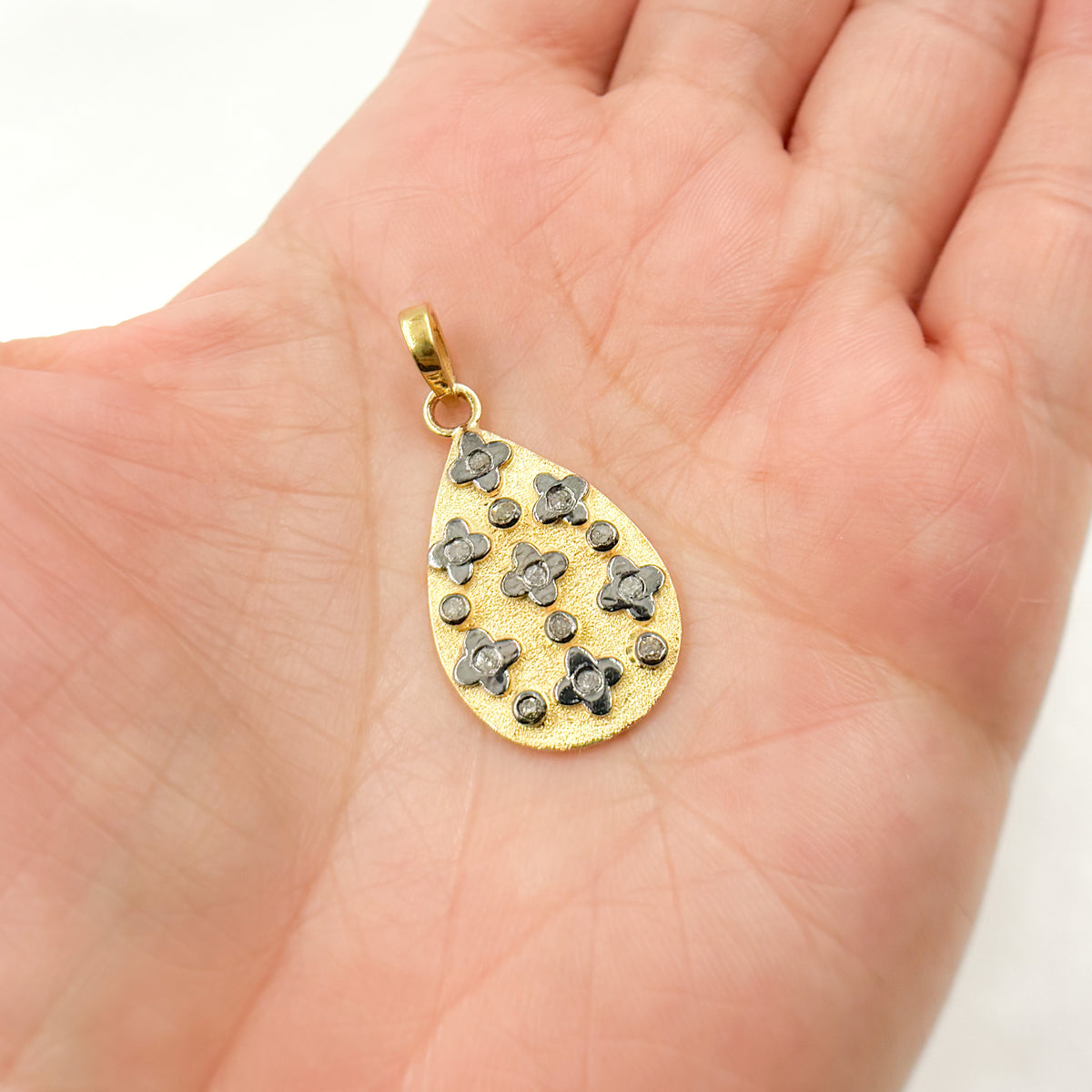 Diamond Sterling Silver Drop Flower Pendant