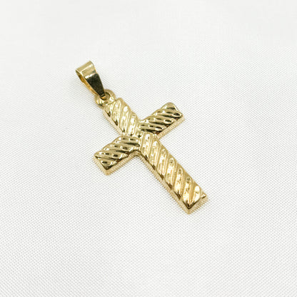 GDP673. 14K Solid Gold Cross Charm with Diamond Cut