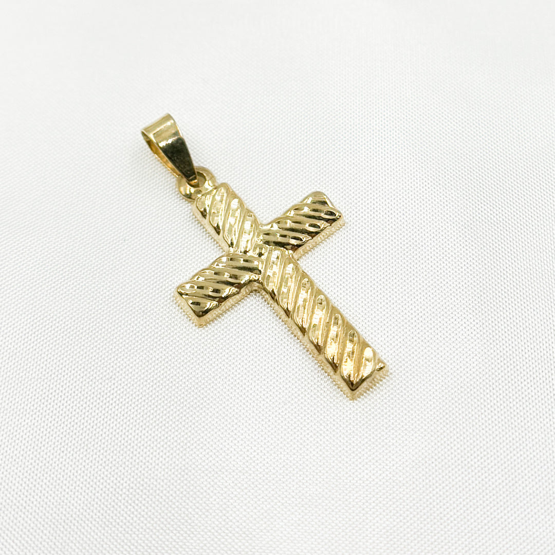 14K Solid Gold Cross Charm with Diamond Cuts. GDP673