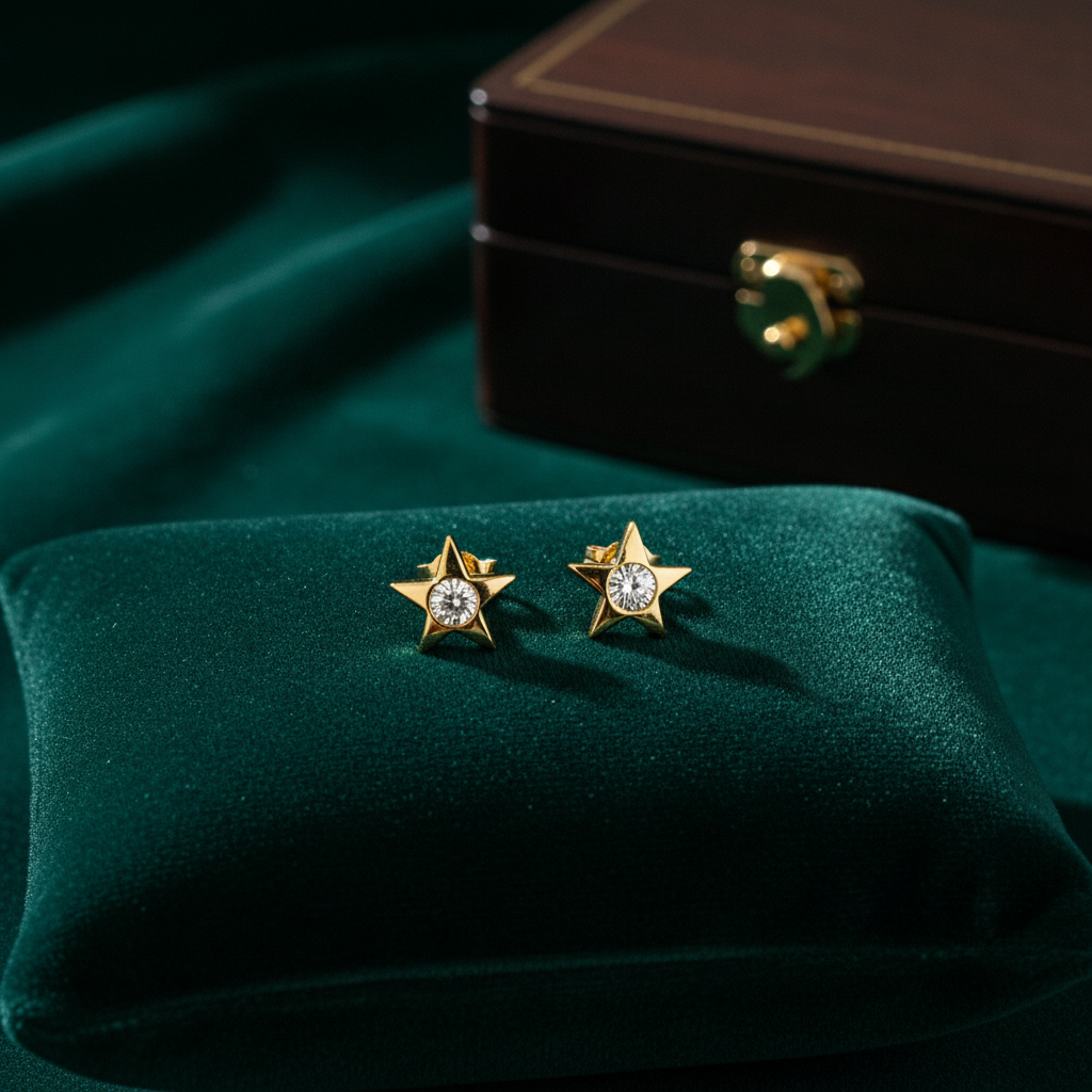 EFC52671Y. 14k Solid Gold Diamond Star Studs