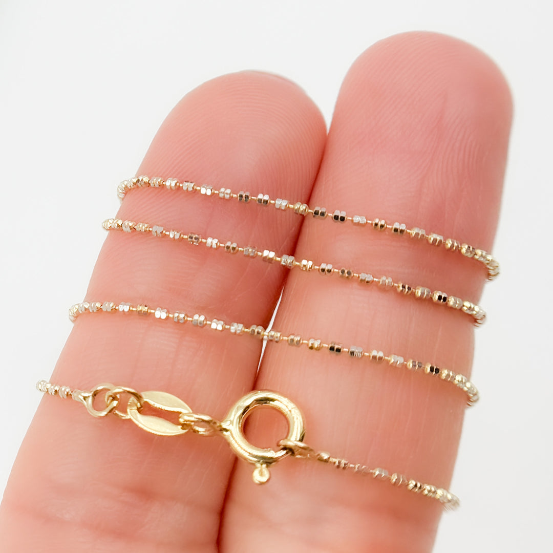 GC2. 14K Solid Gold Satellite Yellow and White Gold Chain