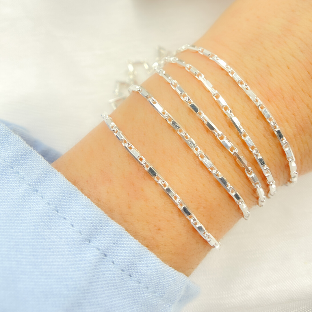 Sterling Silver Diamond Cut Bar Link Chain