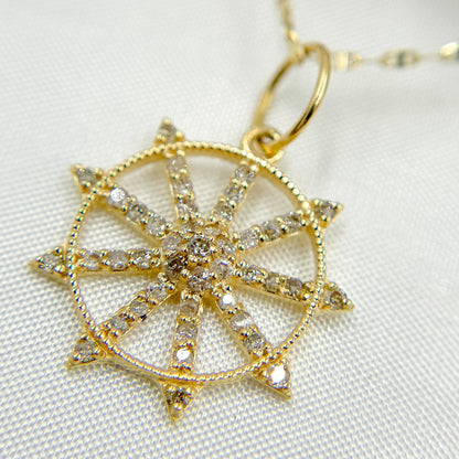 GDP646. 14K Solid Gold Circle Charm with Diamond and Gemstone