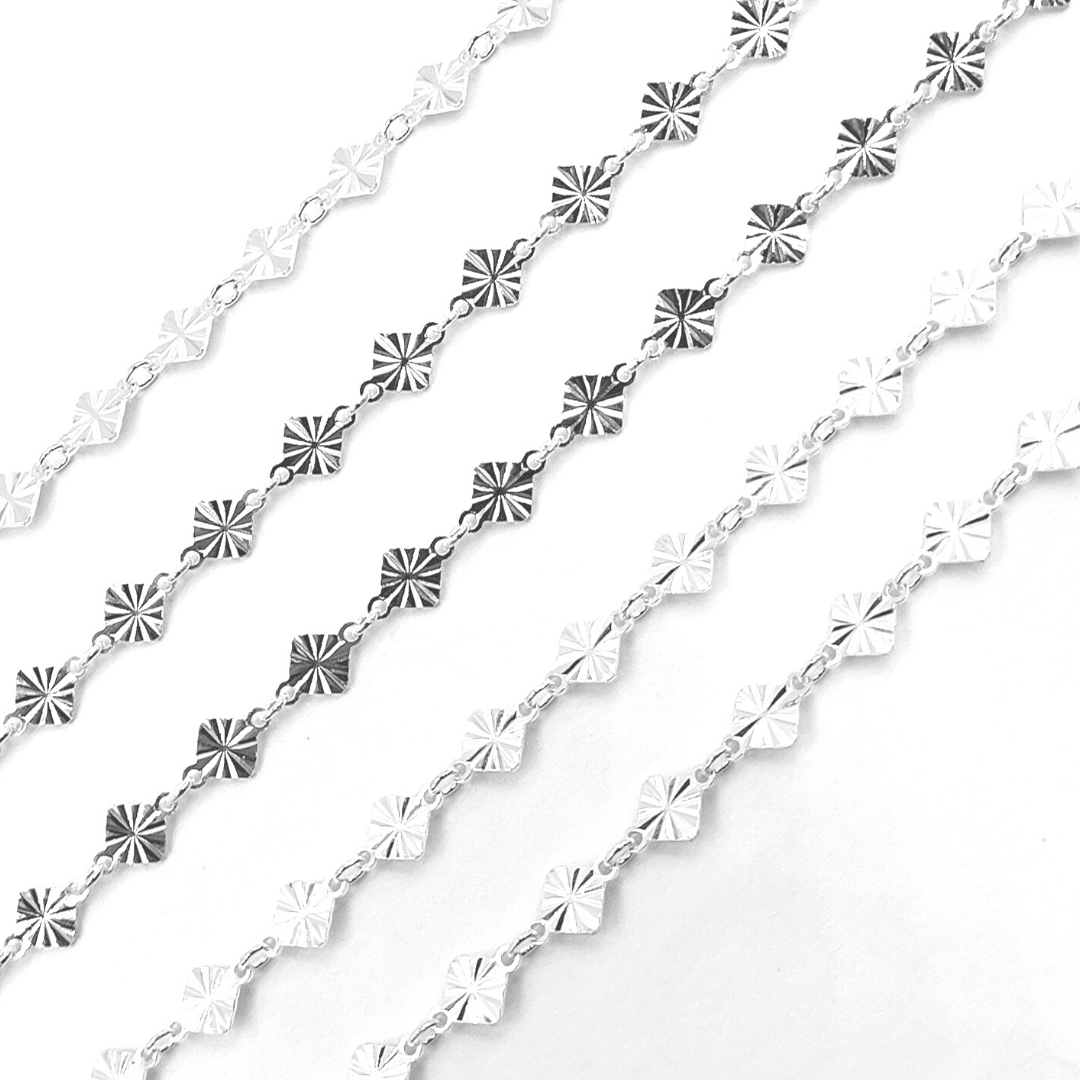 925 Sterling Silver Hammered Diamond Link Chain. V72SS