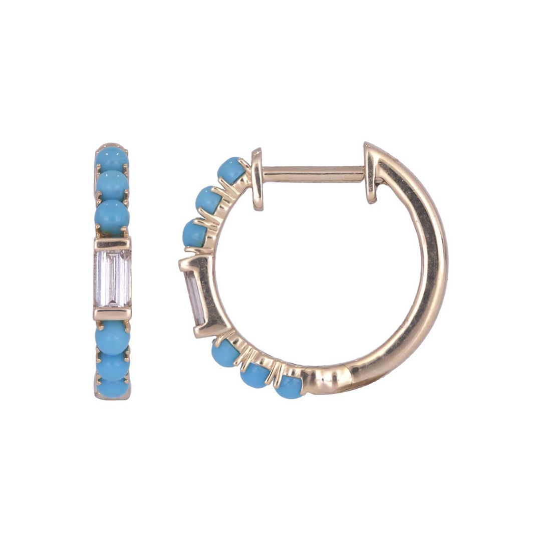 EHE57441. 14K Solid Gold Diamonds and Gemstone Hoops