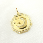 Load image into Gallery viewer, 14K Gold Diamond Octahedron Charm with Moon and Stars. GDP427
