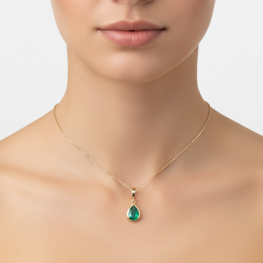 CMZ00361EM. 14K Solid Gold Drop-Shaped Emerald Charm