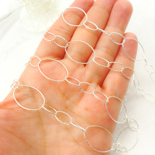 Sterling Silver Diamond Cut Long and Short Link