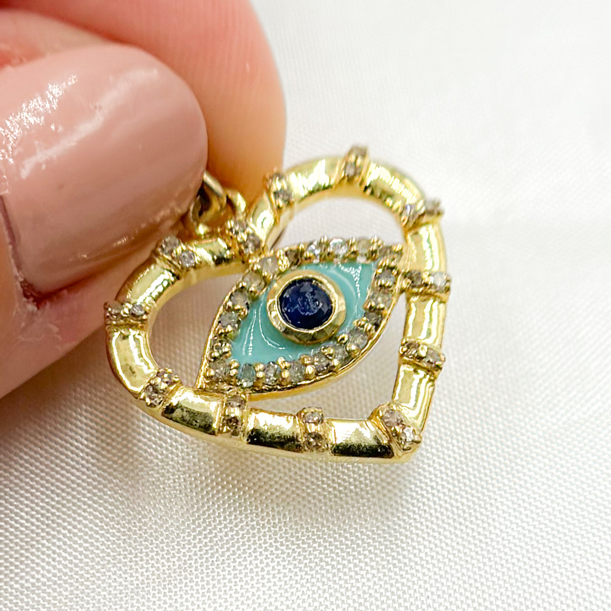 Buy Now Diamond Sterling Silver Heart Eye Enamel Pendant with Gemstone
