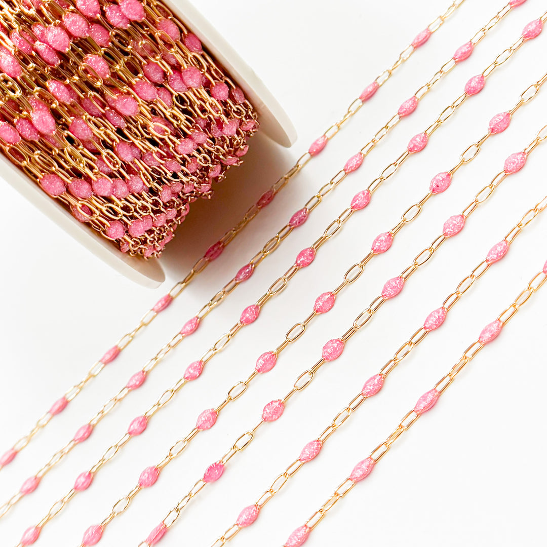 Buy Now  Gold Filled Pink Color Opal Enamel Cable Chains