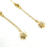 Load image into Gallery viewer, 14K Solid Gold and Diamonds Stars Dangle Earrings. EFB51689
