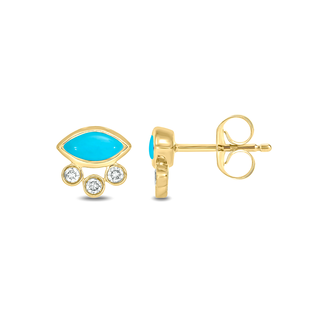 EFB52986. 14K Solid Gold Diamond and Gemstone Fancy Stud Earrings