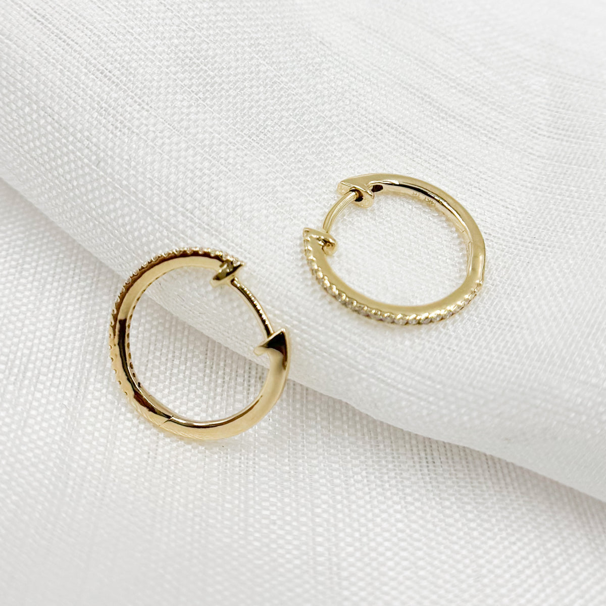 14K Solid Gold Diamond Huggies