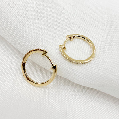 14K Solid Gold Diamond Huggies