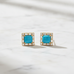 Load image into Gallery viewer, EFG54376TQ. 14K Solid Gold Diamond and Turquoise Fancy Studs