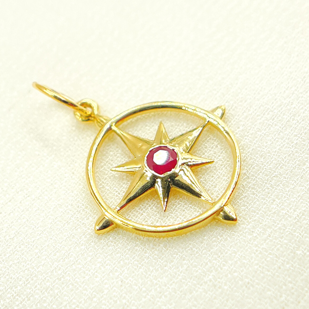 GDP280. 14K Solid Gold Gemstone Star Charm