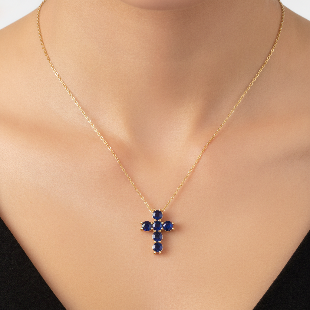 CP97251. 14k Solid Gold Gemstone Cross Necklace