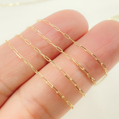 14K Solid Yellow Gold Flat Paperclip Chain by Foot
