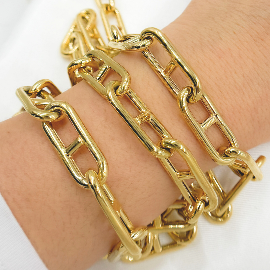 Buy Gold Plated 925 Sterling Silver Hollow Marina Link Chain