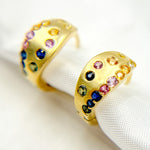 Load image into Gallery viewer, 14K Solid Gold Diamond &amp; Multi Sapphire Hoop Earrings. HP402545
