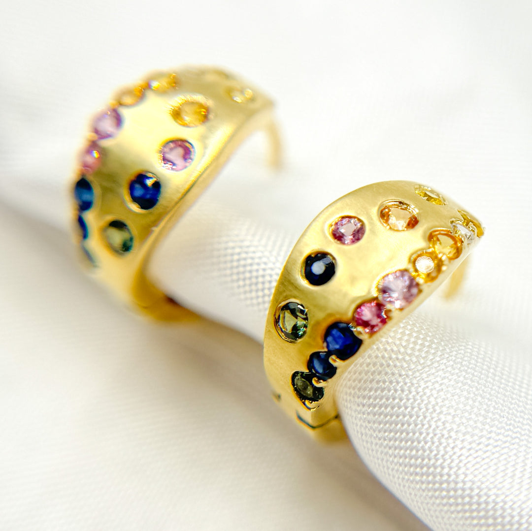 14K Solid Gold Diamond & Multi Sapphire Hoop Earrings. HP402545