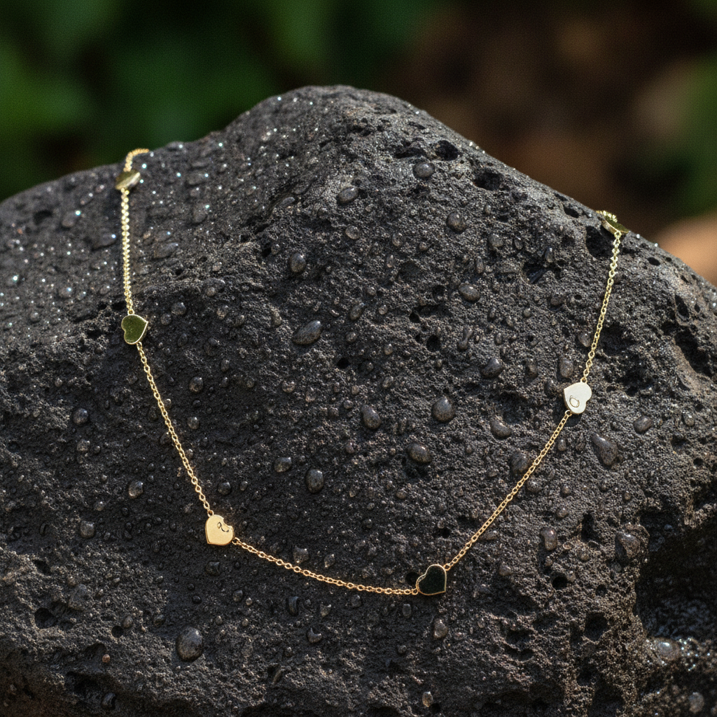 NKSET418. 14k Solid Yellow Gold Heart Link Necklace