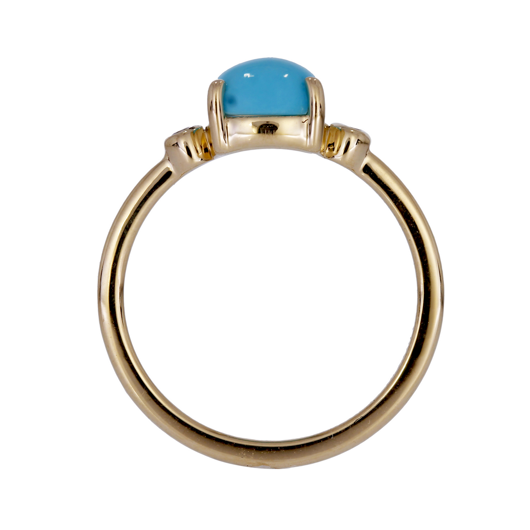 CR96846TQ7. 14k Solid Gold Turquoise and Diamond Fancy Ring