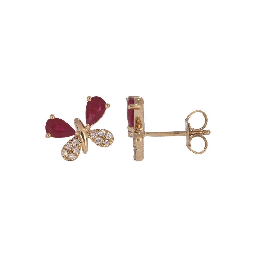 CE97265RU5X3. 14K Solid Gold Ruby Butterfly Studs