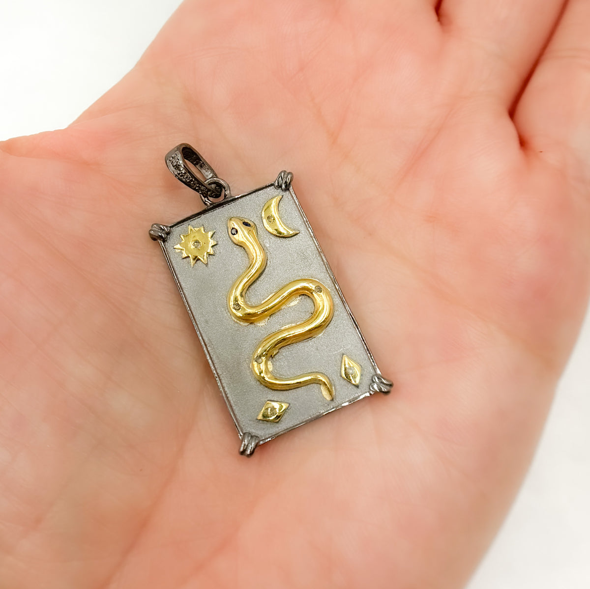 Silver Rectangle Snake Celestial Pendant