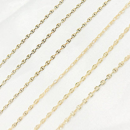 14K Solid Gold Smooth Marina and Cable Links Chain by Foot