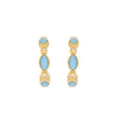 CE97071TQ5X2.5. 14K Solid Gold Diamonds and Turquoise Hoops