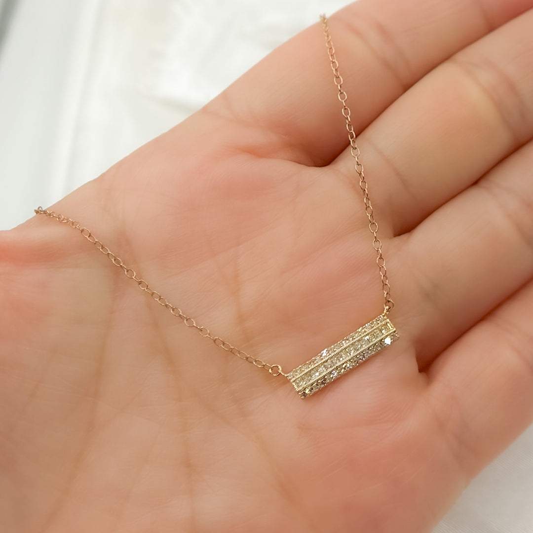 14K Solid Gold Bar Diamond Necklace. NFE71423