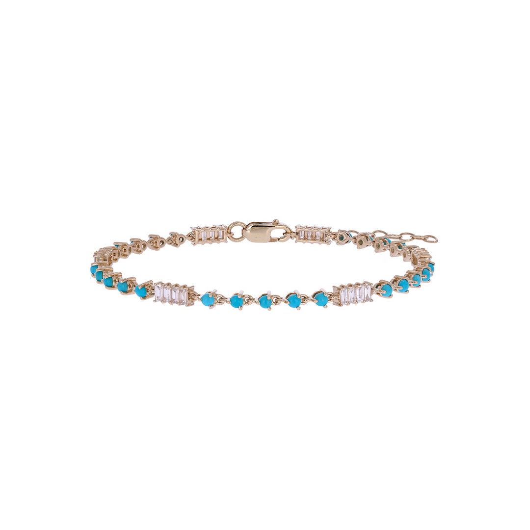 BFH61078TQ. 14K Solid Gold Diamond and Turquoise Fancy Bracelet