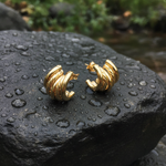 Load image into Gallery viewer, 15850018845. 14K Solid Gold Smooth and Textured Ribbed Hollow Stud Earrings