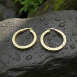 Load image into Gallery viewer, GER166. 14K Gold Hollow Flat Diamond Cut Hoop