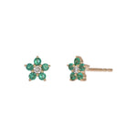 Load image into Gallery viewer, CE97507EM1.8. 14K Solid Gold Diamond and Emerald Flower Stud Earrings
