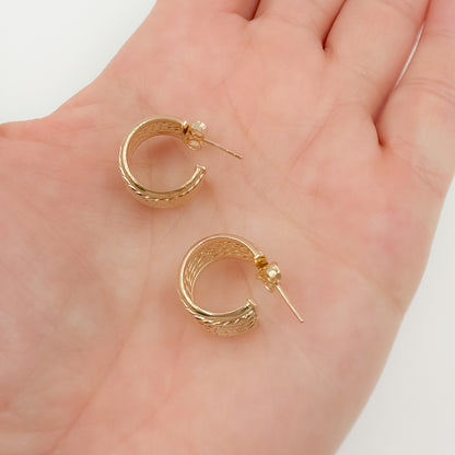 Buy 14K Solid Gold Ribbed Hollow Hoop Earrings